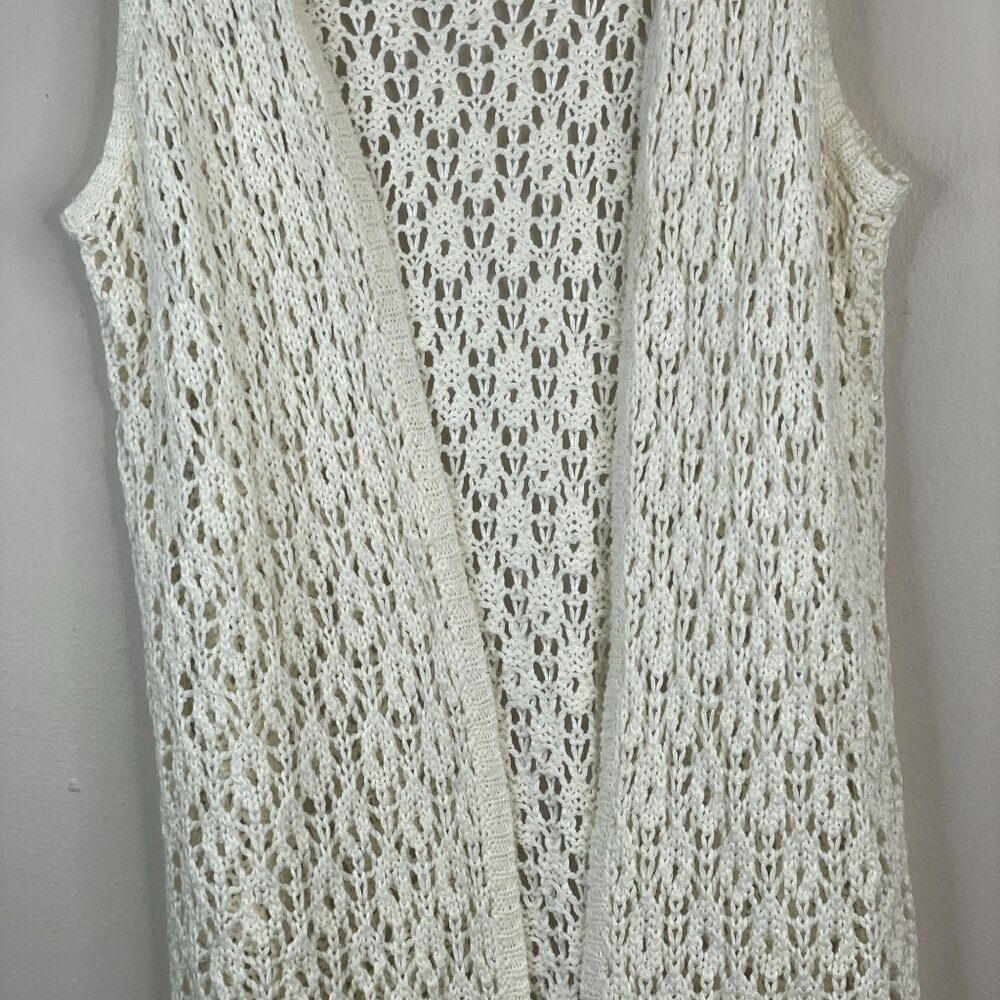 Pink Rose Crochet Sweater Vest Womens Medium Festival Hippie Longline Fringe - Picture 4 of 12